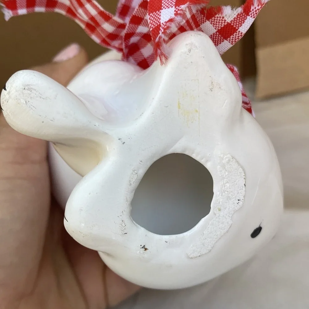 Cat Kitten Figurine Eyes Closed Polka Dotted Ceramic Porcelain Hand Painted